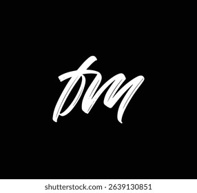 White Vector Letters Logo Brush Hand lettering Calligraphy Style In Black Background Initial FM