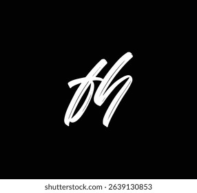 White Vector Letters Logo Brush Hand lettering Calligraphy Style In Black Background Initial FH