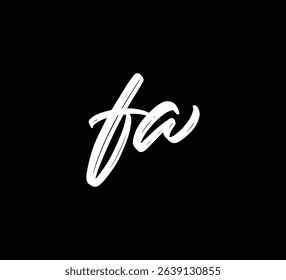 White Vector Letters Logo Brush Hand lettering Calligraphy Style In Black Background Initial FA