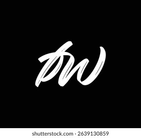 White Vector Letters Logo Brush Hand lettering Calligraphy Style In Black Background Initial fw