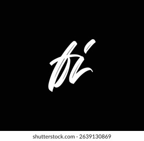 White Vector Letters Logo Brush Hand lettering Calligraphy Style In Black Background Initial FI