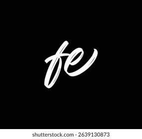 White Vector Letters Logo Brush Hand lettering Calligraphy Style In Black Background Initial FE