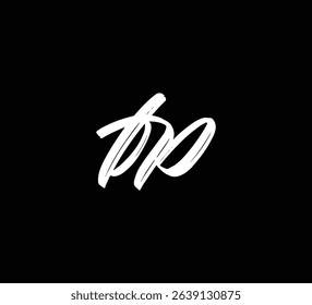 White Vector Letters Logo Brush Hand lettering Calligraphy Style In Black Background Initial FP