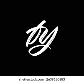 White Vector Letters Logo Brush Hand lettering Calligraphy Style In Black Background Initial fy