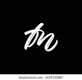 White Vector Letters Logo Brush Hand lettering Calligraphy Style In Black Background Initial FN