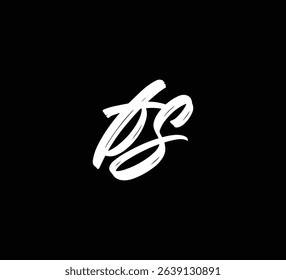 White Vector Letters Logo Brush Hand lettering Calligraphy Style In Black Background Initial fs