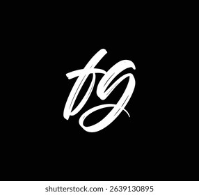 White Vector Letters Logo Brush Hand lettering Calligraphy Style In Black Background Initial FG