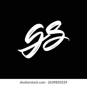 White Vector Letters Logo Brush Hand lettering Calligraphy Style In Black Background Initial GS