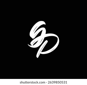 White Vector Letters Logo Brush Hand lettering Calligraphy Style In Black Background Initial GP