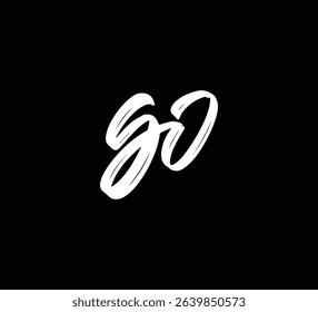 White Vector Letters Logo Brush Hand lettering Calligraphy Style In Black Background Initial GO