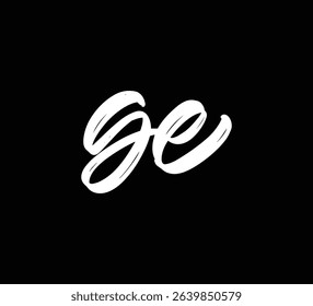 White Vector Letters Logo Brush Hand lettering Calligraphy Style In Black Background Initial GE