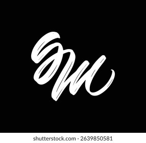 White Vector Letters Logo Brush Hand lettering Calligraphy Style In Black Background Initial GM