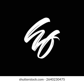 White Vector Letters Logo Brush Hand lettering Calligraphy Style In Black Background Initial HF