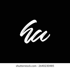 White Vector Letters Logo Brush Hand lettering Calligraphy Style In Black Background Initial HU