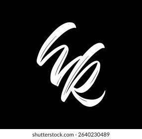 White Vector Letters Logo Brush Hand lettering Calligraphy Style In Black Background Initial HK