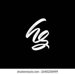 White Vector Letters Logo Brush Hand lettering Calligraphy Style In Black Background Initial HS
