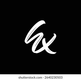 White Vector Letters Logo Brush Hand lettering Calligraphy Style In Black Background Initial HX