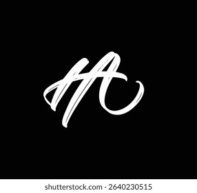 White Vector Letters Logo Brush Hand lettering Calligraphy Style In Black Background Initial HA