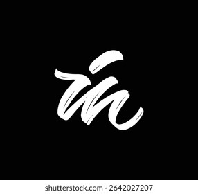 White Vector Letters Logo Brush Hand lettering Calligraphy Style In Black Background Initial IN