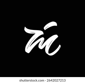 White Vector Letters Logo Brush Hand lettering Calligraphy Style In Black Background Initial IM