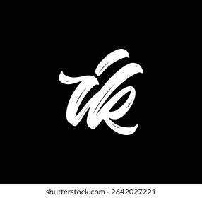 White Vector Letters Logo Brush Hand lettering Calligraphy Style In Black Background Initial IK