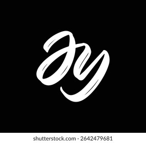 Letras de vetor branco logotipo Brush mão caligrafia estilo em preto fundo inicial JY