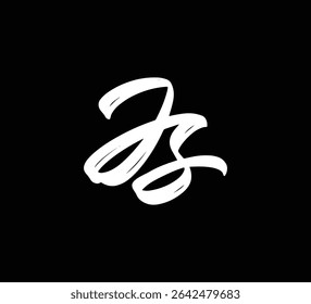 White Vector Letters Logo Brush Hand lettering Calligraphy Style In Black Background Initial JS