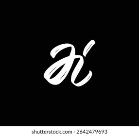 Estilo blanco de la caligrafía de las letras de la mano del cepillo del logotipo de las letras del Vector en fondo negro Initial JI