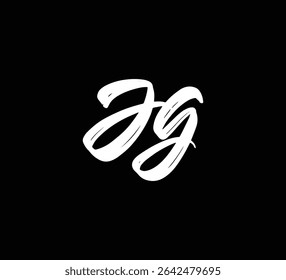 White Vector Letters Logo Brush Hand lettering Calligraphy Style In Black Background Initial JG