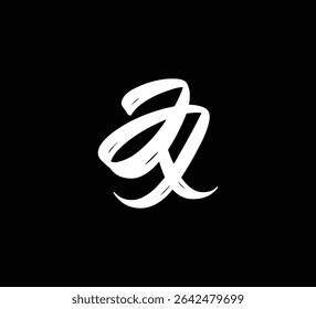 Weiße Vektorbuchstaben Logo Pinsel Handschrift Kalligrafie Stil auf schwarzem Hintergrund Initial JX
