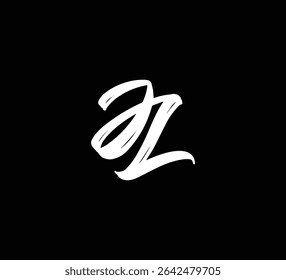 Estilo blanco de la caligrafía de la letra de la mano del cepillo del logotipo de las letras del Vector en fondo negro Initial JL