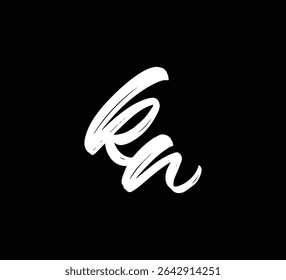 Letras de vetor branco logotipo Brush mão caligrafia estilo em fundo preto inicial KN