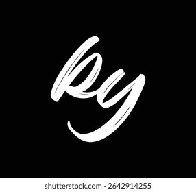White Vector Letters Logo Brush Hand lettering Calligraphy Style In Black Background Initial KY