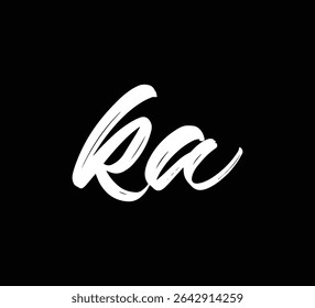 Letras de vetor brancas Logo Brush Inscrições à mão Caligrafia Estilo em fundo preto inicial KA