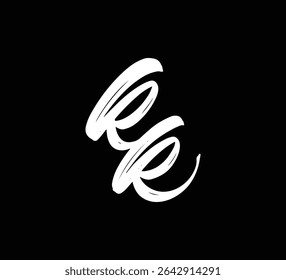 Estilo blanco de la caligrafía de las letras de la mano del cepillo del logotipo de las letras del Vector en fondo negro Initial KK