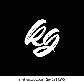 Letras Vetoriais Brancas Logo Brush Mão Inscrições Caligrafia Estilo em Fundo Preto Inicial KG