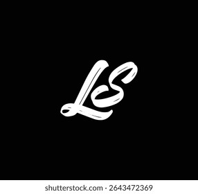 White Vector Letters Logo Brush Hand lettering Calligraphy Style In Black Background Initial LS
