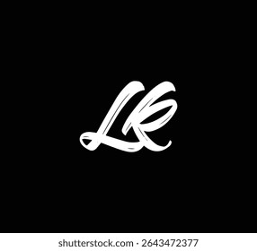 Letras de vetor branco logotipo Brush mão caligrafia estilo em preto fundo inicial LK