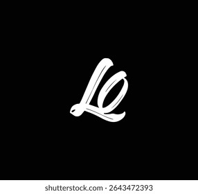 White Vector Letters Logo Brush Hand lettering Calligraphy Style In Black Background Initial LO