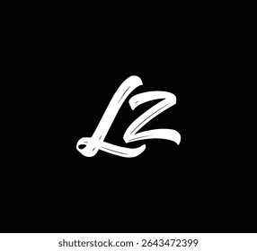 White Vector Letters Logo Brush Hand lettering Calligraphy Style In Black Background Initial LZ