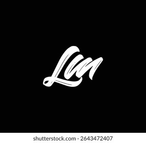 Weiße Vektorbuchstaben Logo Pinsel Handschrift Kalligrafie Stil auf schwarzem Hintergrund Initial LM