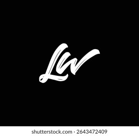 White Vector Letters Logo Brush Hand lettering Calligraphy Style In Black Background Initial LW