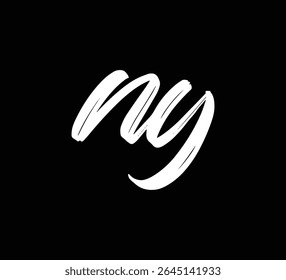Letras Vetoriais Brancas Logo Brush Mão Inscrições Caligrafia Estilo em Preto Fundo Inicial NY