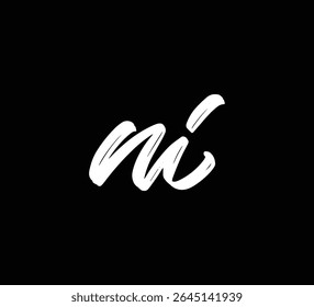 White Vector Letters Logo Brush Hand lettering Calligraphy Style In Black Background Initial NI