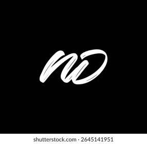 Estilo blanco de la caligrafía de las letras de la mano del cepillo del logotipo de las letras del Vector en fondo negro