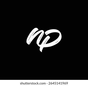 Estilo blanco de la caligrafía de la letra de la mano del cepillo del logotipo de las letras del Vector en fondo negro