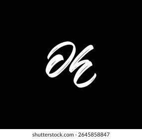 Letras de vetor branco logotipo Brush mão caligrafia estilo em fundo preto inicial OH