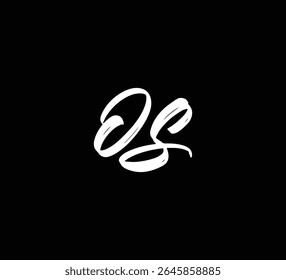 White Vector Letters Logo Brush Hand lettering Calligraphy Style In Black Background Initial OS