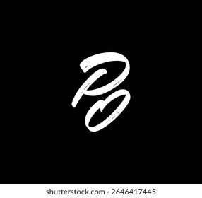 Letras de vetor branco logotipo Pincel mão caligrafia estilo em preto fundo inicial PO