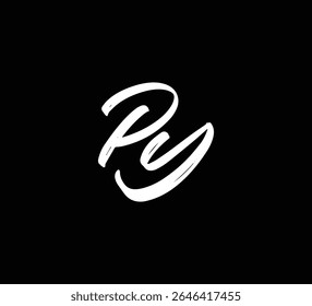 White Vector Letters Logo Brush Hand lettering Calligraphy Style In Black Background Initial PY